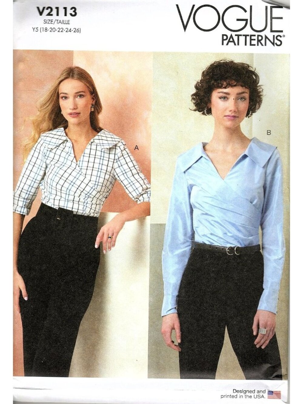 Vogue V2113 Misses 18 to 26 Fitted V-neck Tops Uncut Sewing Pattern